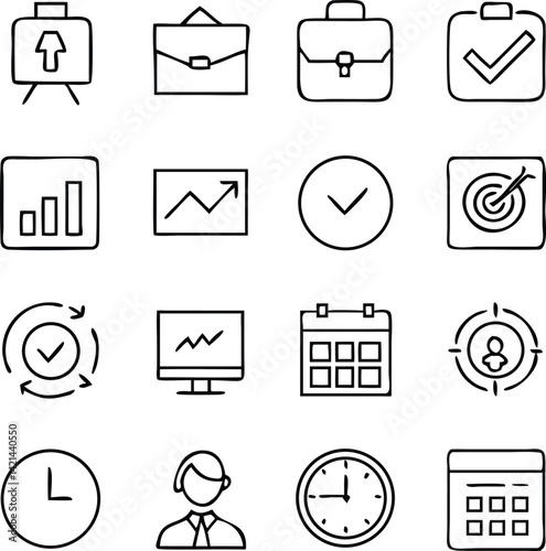 Business Management Icon Set | Strategy, Teamwork & Office Line Vector Collection