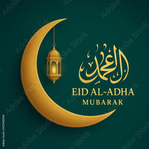Elegant Eid al-Adha Greeting Card with Golden Crescent and Lanterns	