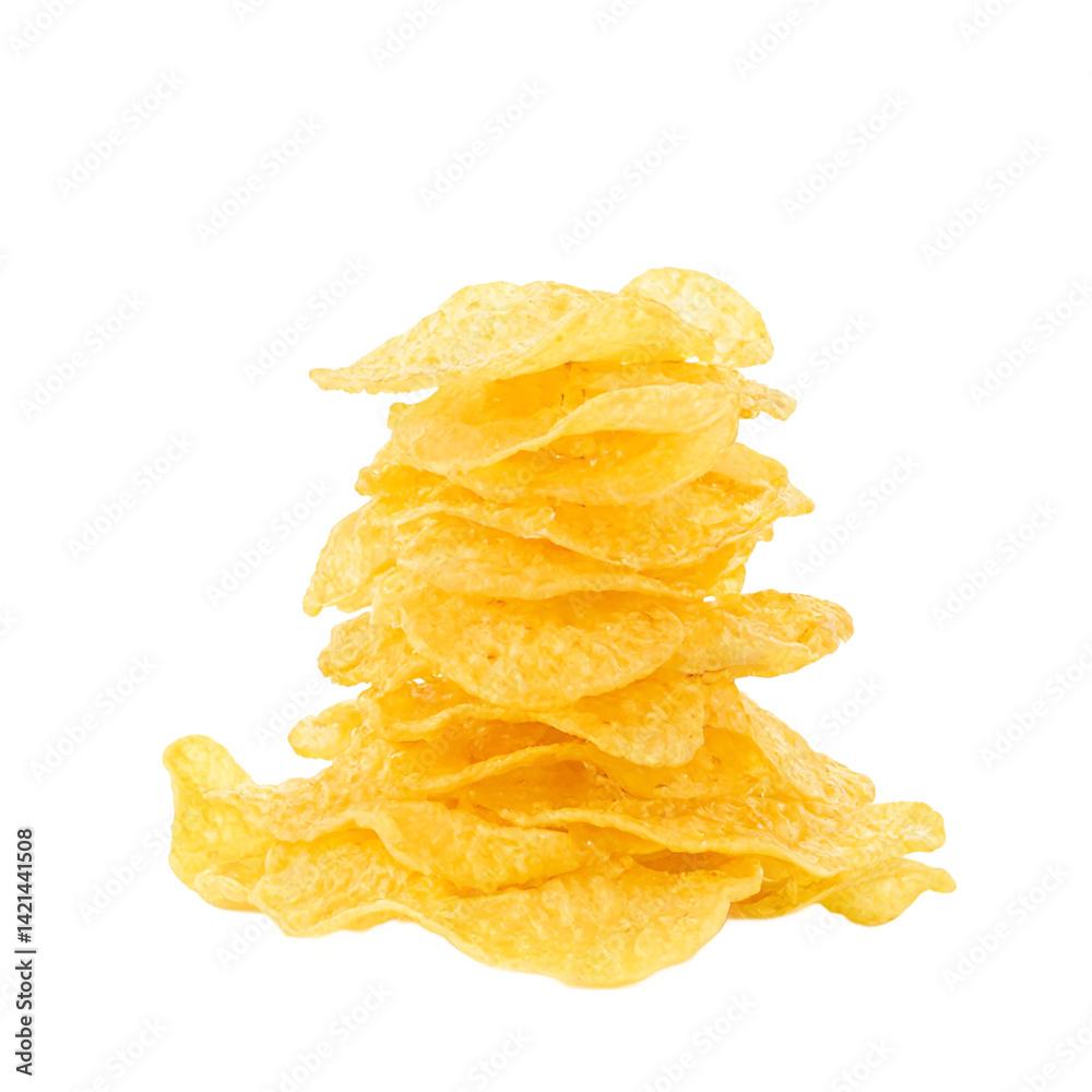 Isolated stack of plain potato chips classic and neatly arranged