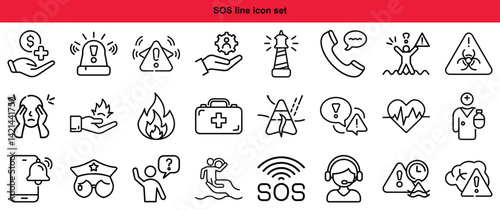 SOS Emergency Help Line Icons Vector Set
