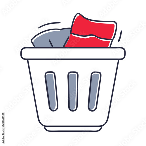 Trash bin with colorful waste disposed in a minimalistic style  