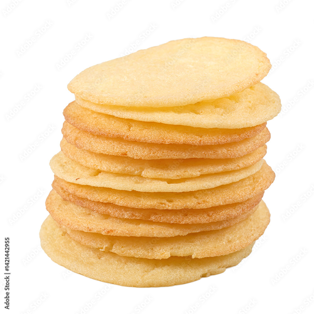 Isolated stack of thin crispy butter cookies on white background Isolated stack of thin crispy butter cookies on white background