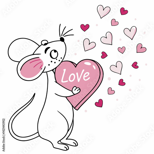 Valentine Mouse Holding a Big Hearts