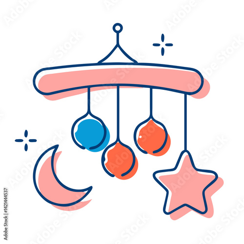 Baby Mobile with Stars and Moon in Pastel Colors  
