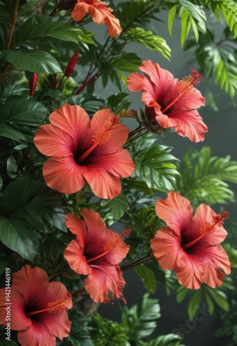 Wallpaper Mural Vibrant hibiscus blooms, lush tropical foliage , Hibiscus,  petals,  photography Torontodigital.ca