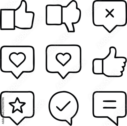 Feedback Icons Vector Set | Review, Rating, Response & User Opinion Line Pack