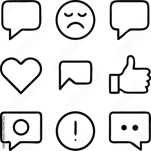 Feedback Icons Vector Set | Review, Rating, Response & User Opinion Line Pack