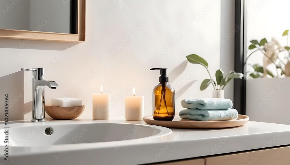 sink with candle, soap bottle and towel sink with candle, soap bottle and towel