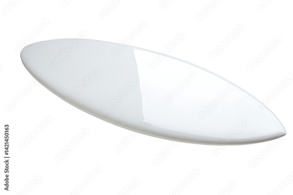 Glossy White Surfboard Blank, Isolated on White, Minimalist Design. Glossy White Surfboard Blank, Isolated on White, Minimalist Design.