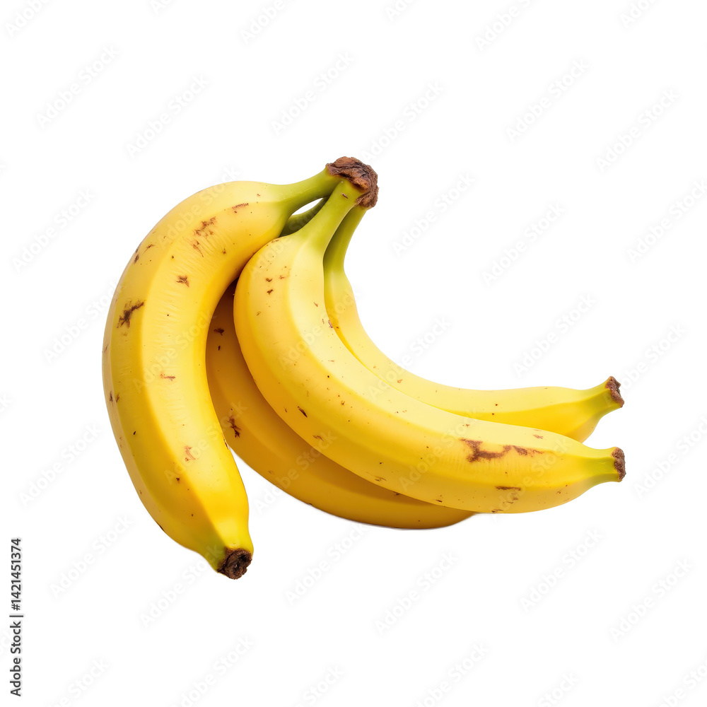 A bunch of ripe bananas with a natural, vibrant yellow color and slight brown spots. A bunch of ripe bananas with a natural, vibrant yellow color and slight brown spots.