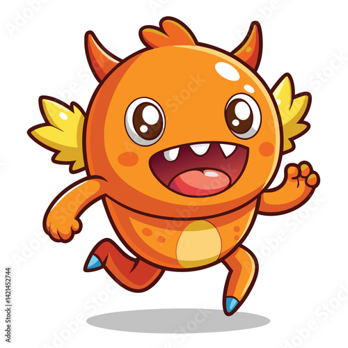Happy orange monster running