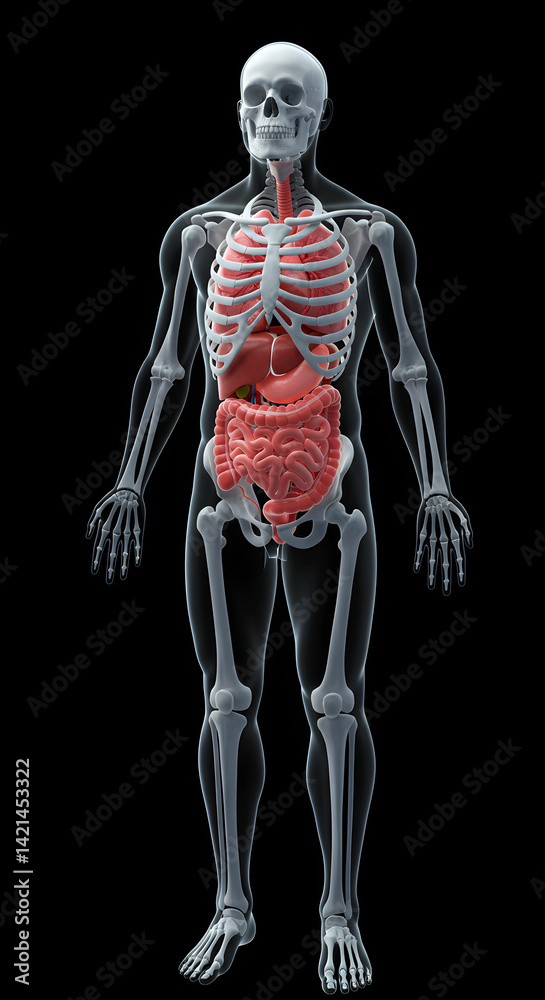 Human Skeleton X-ray with Abdominal Organs Human Skeleton X-ray with Abdominal Organs