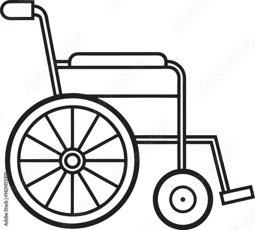 Wheel chair, icon design, vector. Black on white.