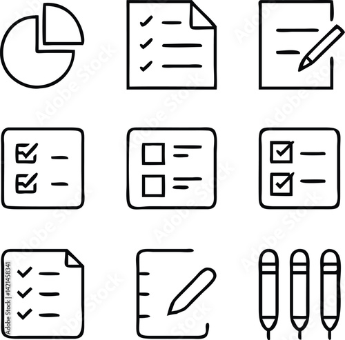 Survey Icons Vector Set | Forms, Questions, Answers & Poll Line Art Collection