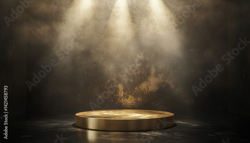 This performance space image features a stage spotlight shining down on a creative concept in a dark environment at its center