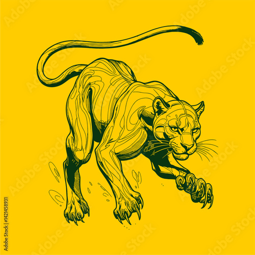 Roaring Tiger Illustration Fierce Wildlife Predator Vector Art Design photo