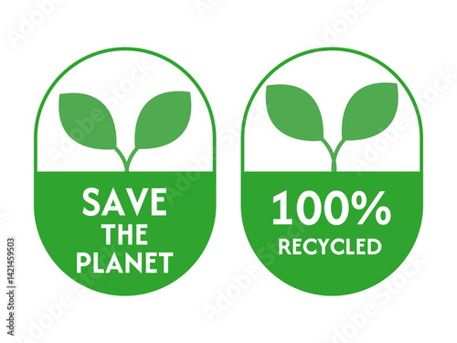 Oval frame icon set eco vector
Vector icon with sprout image and save planet inscription and 100 percent recyclable frame icon