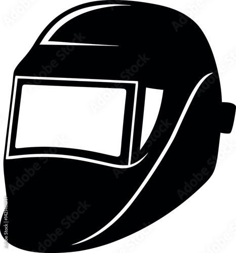 Black and White Welding Helmet Icon, Safety Gear Minimalist Outline, Protective Mask