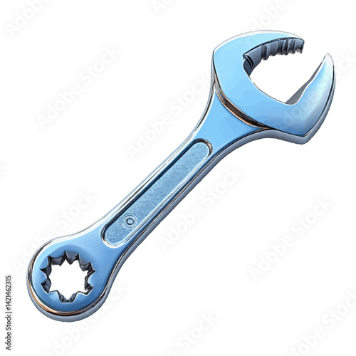 Detailed volumetric illustration showcasing a shiny wrench with unique design features and precise functionalities for mechanical tasks