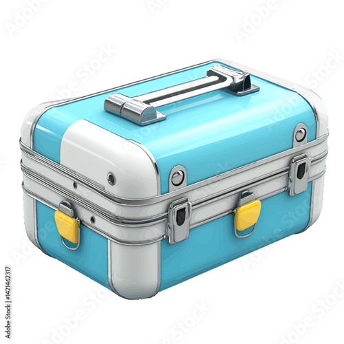Volumetric illustration of a closed toolbox with a sleek design and pastel blue color, ideal for organizing tools and equipment