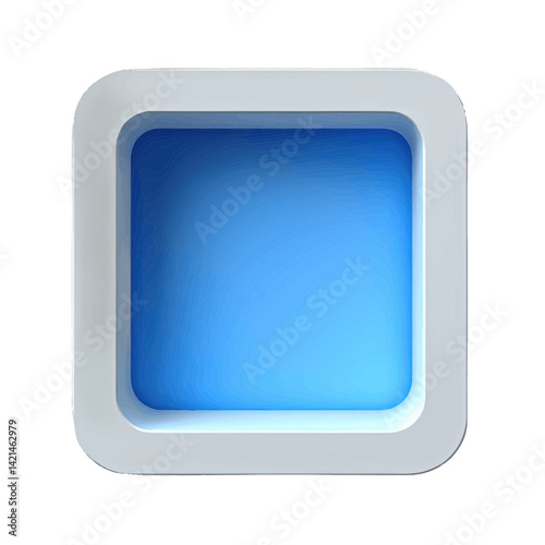 Full screen volumetric illustration showcasing a serene blue gradient within a sleek square shape in a minimalist design