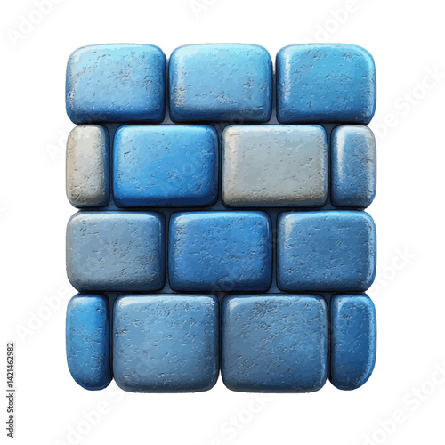 Volumetric illustration of a firewall made from blue stones arranged in a sturdy, protective structure