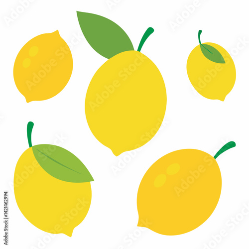 Fresh lemon fruits, collection of vector illustrations 