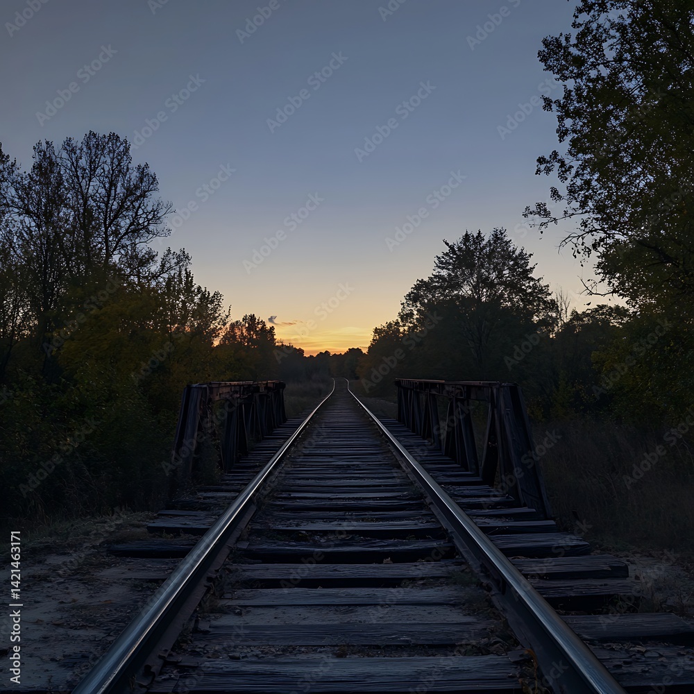 Fototapeta premium Train track with a sunset in the background
