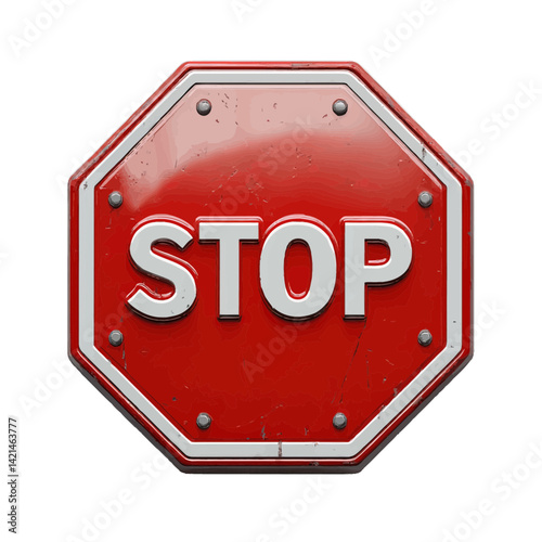 Volumetric illustration of a stop sign with detailed texture against a plain background
