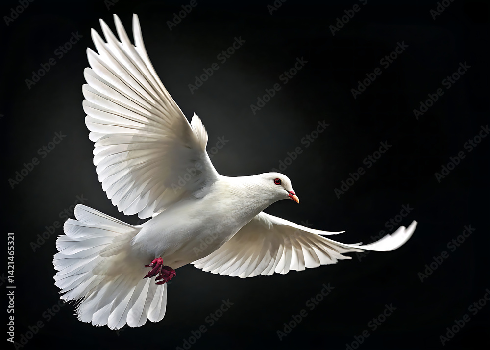 Obraz premium white dove in flight, Dove in Flight Isolated on Black Background