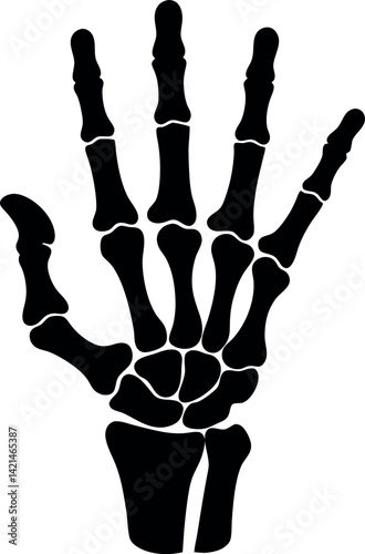 Hand Skeleton Silhouette, Black Bone Structure, Anatomy Illustration, Halloween Theme