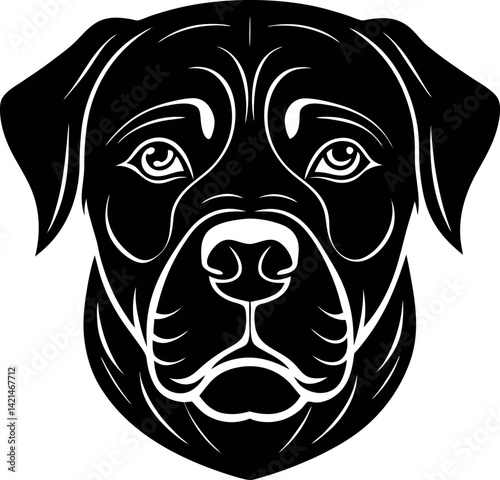 Rottweiler Dog Head Silhouette Loyal Companion Breed Portrait, Canine Friend, Black & White