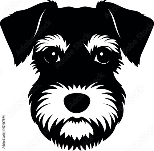Schnauzer Dog Portrait Silhouette Canine Breed, Black and White Minimalist Icon