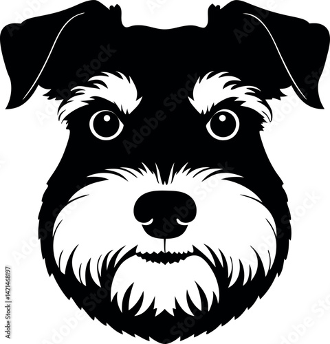 Schnauzer Dog Portrait Silhouette, Black and White Breed, Animal CloseUp Head Isolated