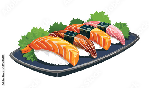 Sushi Nigiri Platter - Vector Illustration