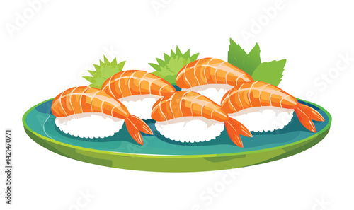 Fresh Salmon Sushi Platter - Vector Illustration