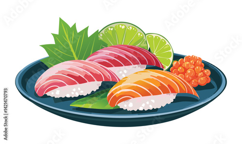 Sushi with salmon and Tuna - Vector Illustration