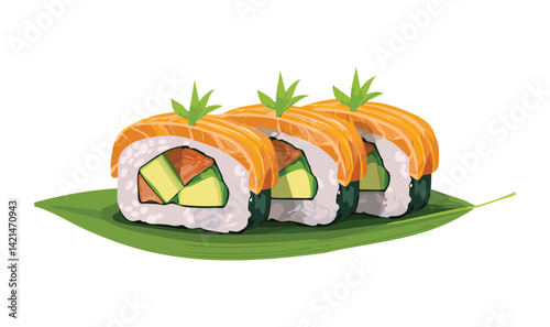 Vector illustration of Salmon Roll and Vegetable