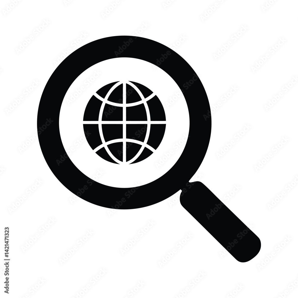 Magnifying Glass Encircling a Globe Icon Magnifying Glass Encircling a Globe Icon