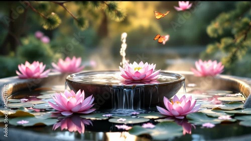 Wallpaper Mural Magical Lotus Fountain with Butterflies and Gentle Flowing Water Torontodigital.ca