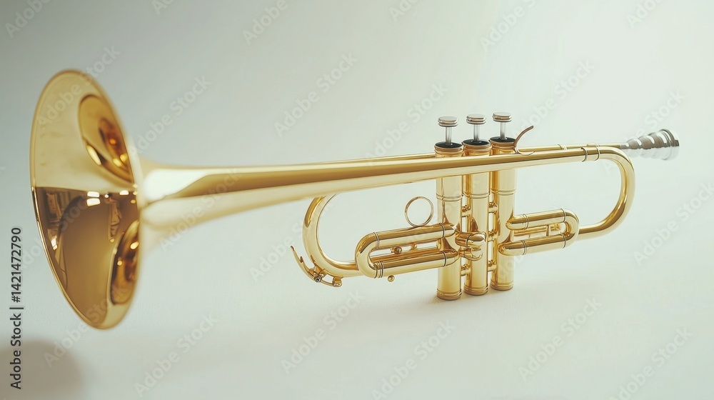 Naklejka premium Brass trumpet with silver valves displayed on a clean background