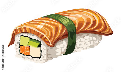 Sushi Unagi with Vegetable - Vector Illustration