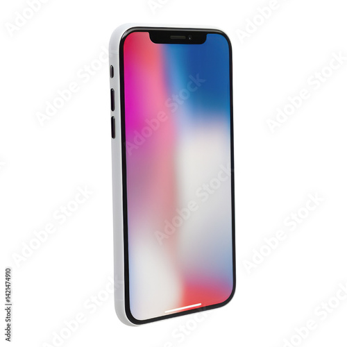 White iphone x showing colorful abstract screen on transparent background
