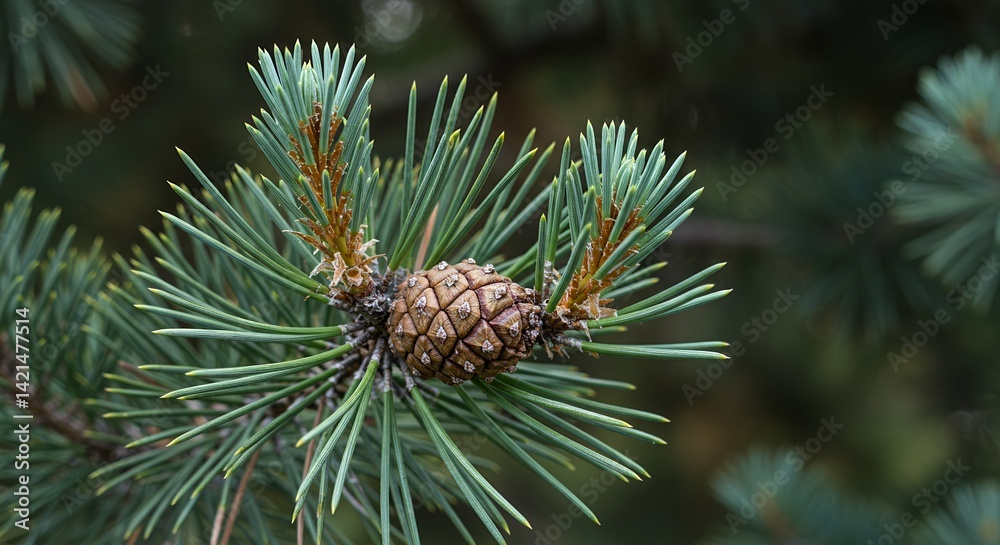 Detailed Pine Pinus Sylvestris Branch with Needle Clusters and Cone Morphology Showing Green Needles and Brown Cones against a Natural Blurred Background Perfect for Decoration Detailed Pine Pinus Sylvestris Branch with Needle Clusters and Cone Morphology Showing Green Needles and Brown Cones against a Natural Blurred Background Perfect for Decoration