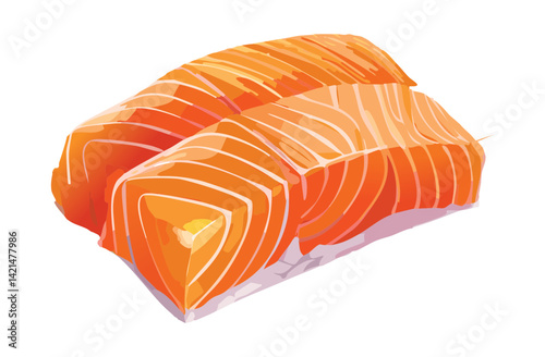 Salmon Sashimi Sushi Rice - Vector Illustration