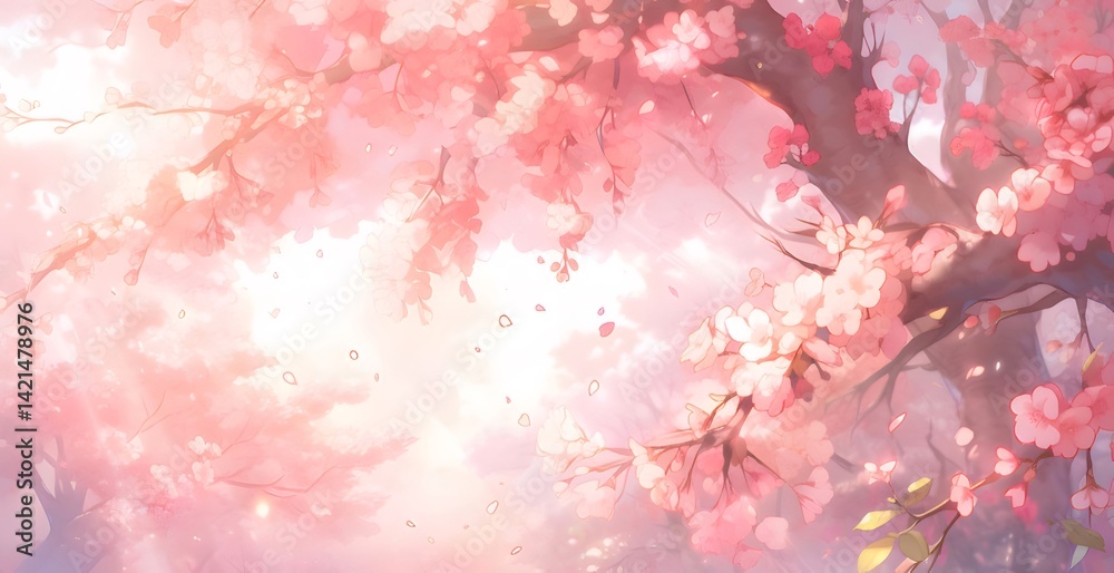 満開の桜が咲き誇る春の風景 ピンク色の花びらと暖かい光が差し込む美しい自然背景 満開の桜が咲き誇る春の風景 ピンク色の花びらと暖かい光が差し込む美しい自然背景