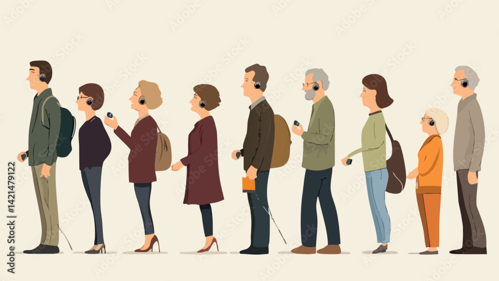 Person with a hearing aid walking through a city street.eps Person with a hearing aid walking through a city street.eps