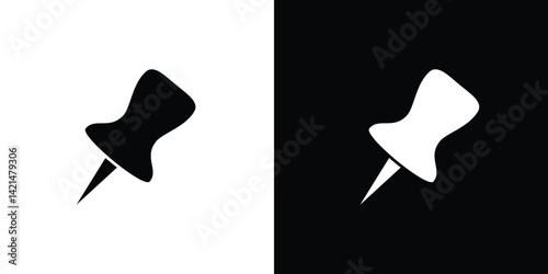 Black and white push pin icon. Perfect for UI UX design, business, web, infographics, or minimalist designs.