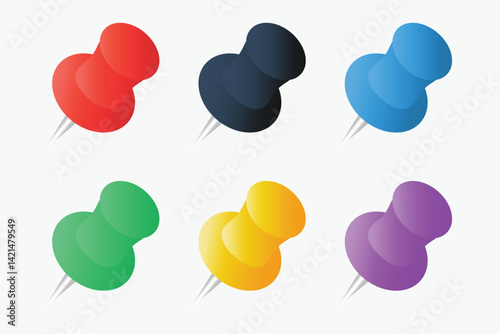 Set of 3D colorful push pins. Perfect for graphic design, business, infographics, web, office themes, or planner layouts.