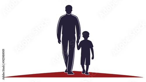 Silhouette of Father Holding Hands with His Son on a Walk